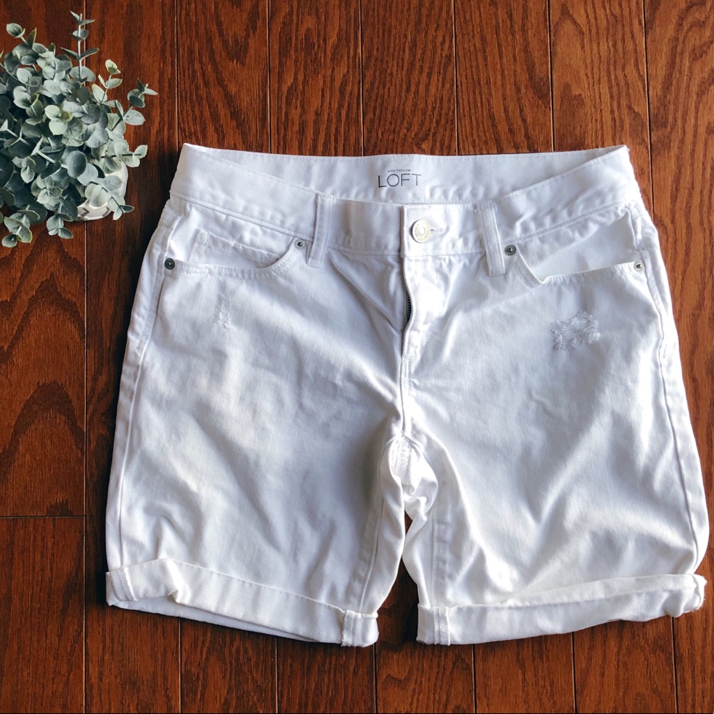 Loft White Denim Cuffed Short
